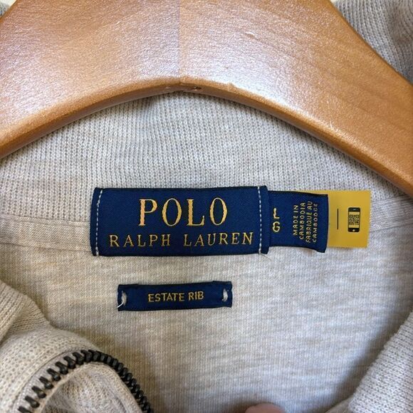 Polo Ralph Lauren Estate-Rib Quarter‎ Zip Oatmeal Pullover sweatshirt size large - Picture 4 of 7